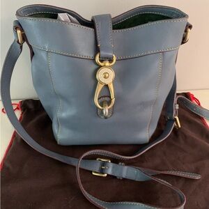 Dooney & Bourke Slate Blue Leather Shoulder Purse Sadie Florentine Feed bag rare